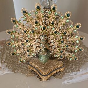 Source Unknown Gold and Green Peacock Decor